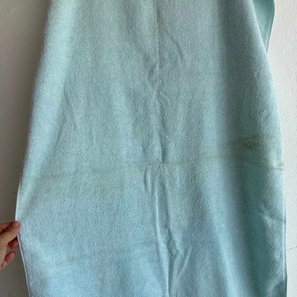 2pc Vintage Blue Bath Towels USA Cotton Stevens Utica Spa‎ Hotel Retro Set